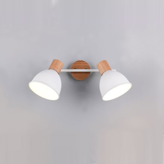 Plafoniera con 2 faretti orientabili moderna in metallo bianco legno naturale