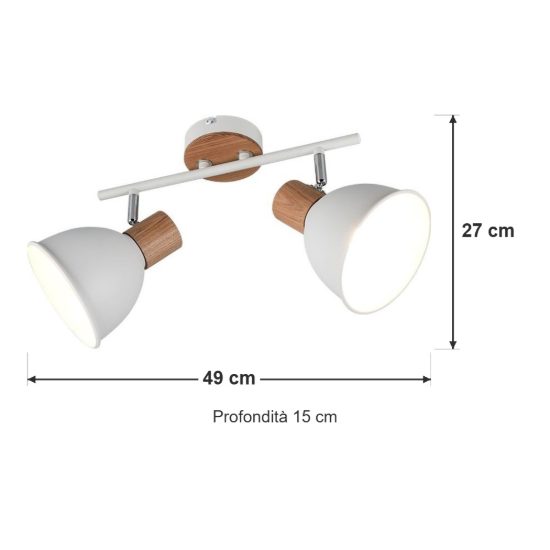 Plafoniera con 2 faretti orientabili moderna in metallo bianco legno naturale