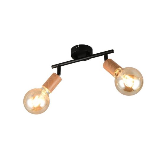 Plafoniera con 2 faretti orientabili vintage nera effetto legno