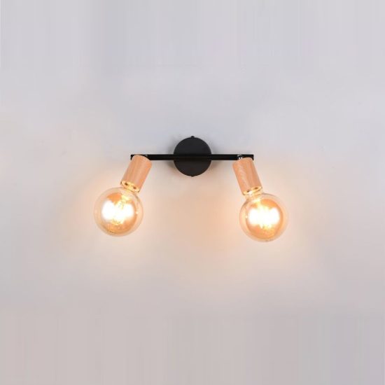 Plafoniera con 2 faretti orientabili vintage nera effetto legno