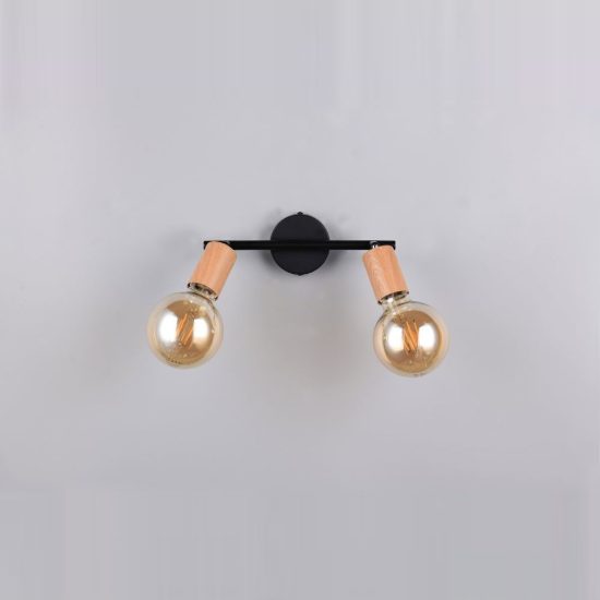 Plafoniera con 2 faretti orientabili vintage nera effetto legno