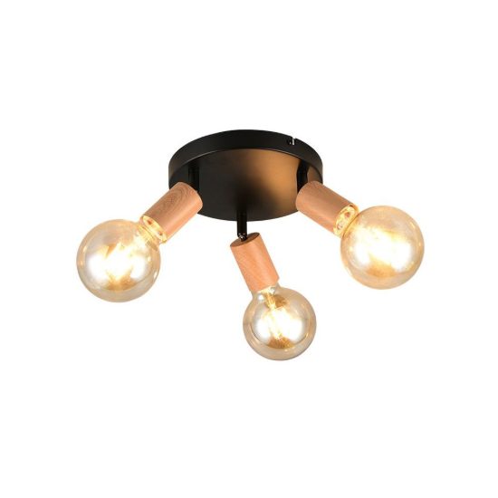 Plafoniera con 3 faretti orientabili vintage rotonda nera effetto legno