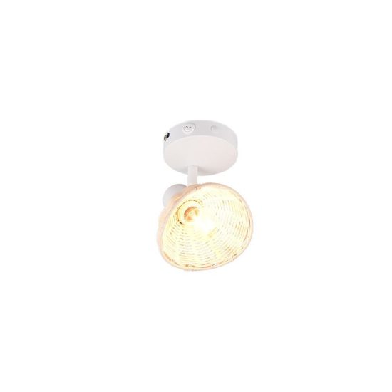 Applique per comodino camera da letto bianca con paralume in rattan naturale interruttore
