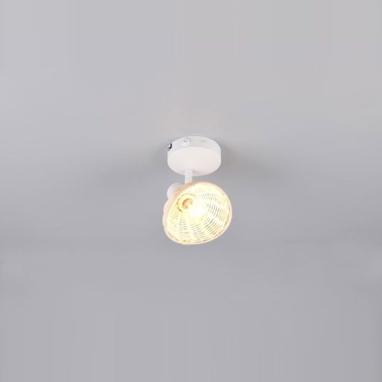 Applique per comodino camera da letto bianca con paralume in rattan naturale interruttore