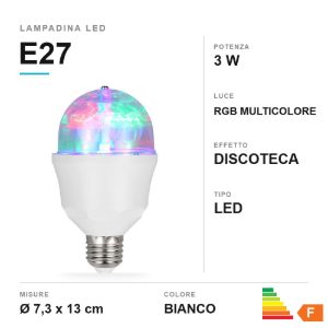 Lampadina led e27 3w rgb effetto discoteca bianca