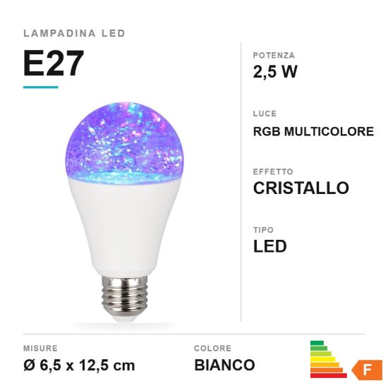 Lampadina led e27 2,5w rgb effetto cristallo bianca