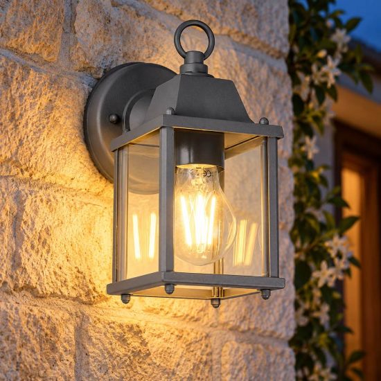 Applique da esterno ip23 moderna antracite con vetro trasparente