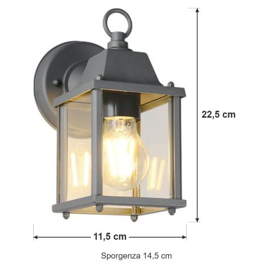 Applique da esterno ip23 moderna antracite con vetro trasparente