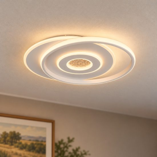 Plafoniera led 36w 3000k per soggiorno moderna bianca a due livelli sfalsati