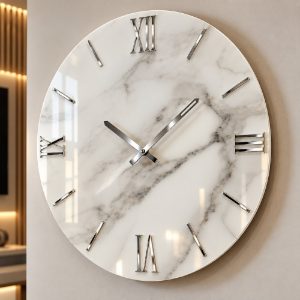 Orologio da parete moderno rotondo resina effetto marmo bianco 40cm
