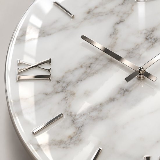Orologio da parete moderno rotondo resina effetto marmo bianco 40cm