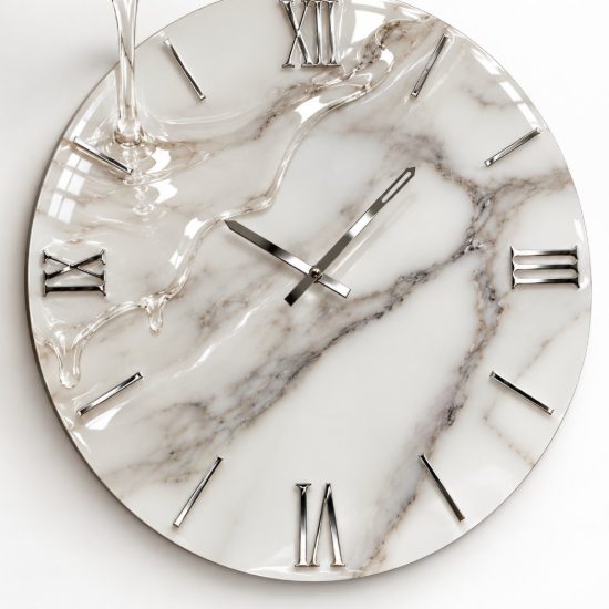 Grande orologio a parete moderno rotondo effetto marmorizzato dettagli argento 80cm