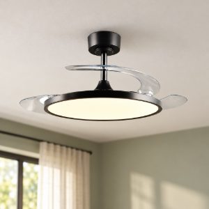 Ventilatore da soffitto con luce led 30w cct 2700k 6500k con telecomando nero con pale a scomparsa