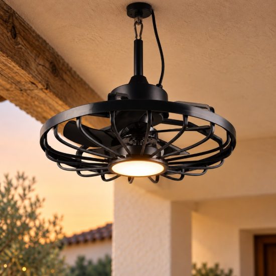 Ventilatore da soffitto con luce led 20w cct 2700k 6500k con telecomando ip44 da esterno nero