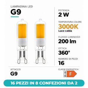 Eglo lampadine led g9 2w 3000k trasparenti 16 pezzi in 8 confezioni da 2