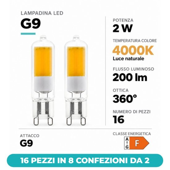 Eglo lampadine led g9 2w 4000k trasparenti 16 pezzi in 8 confezioni da 2