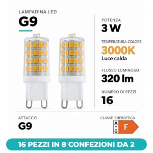 Eglo lampadine led g9 3w 3000k trasparenti 16 pezzi in 8 confezioni da 2