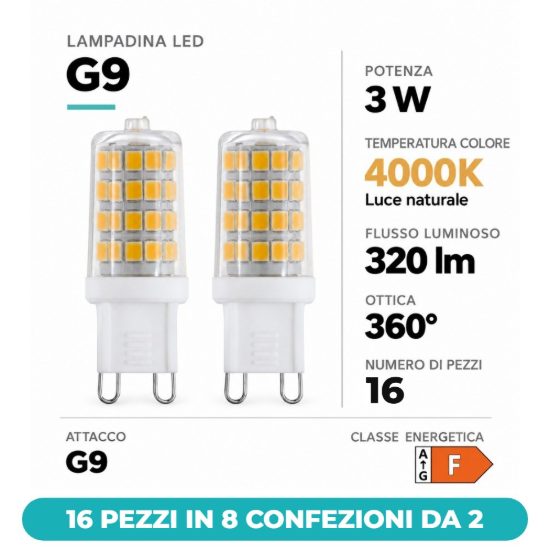 Eglo lampadine led g9 3w 4000k trasparenti 16 pezzi in 8 confezioni da 2