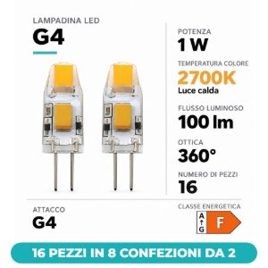 Eglo lampadine led g4 1w 2700k trasparenti dimmerabili 12v 16 pezzi in 8 confezioni da 2