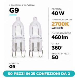 Eglo lampadine alogene g9 40w 2700k trasparenti 50 pezzi in 25 confezioni da 2