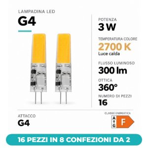 Eglo lampadine led g4 3w 2700k trasparenti dimmerabili 12v 16 pezzi in 8 confezioni da 2