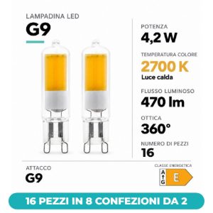 Eglo lampadine led g9 4,2w 2700k trasparenti dimmerabili 16 pezzi in 8 confezioni da 2