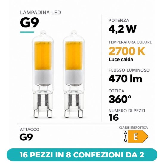 Eglo lampadine led g9 4,2w 2700k trasparenti dimmerabili 16 pezzi in 8 confezioni da 2