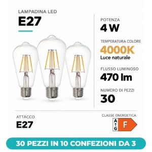 Eglo lampadine led e27 4w 4000k a oliva trasparenti 30 pezzi in 10 confezioni da 3