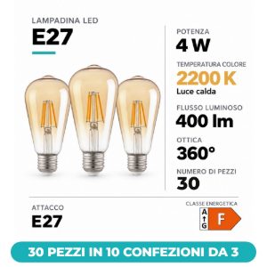 Eglo lampadine led e27 4w 2200k a oliva ambrate 30 pezzi in 10 confezioni da 3