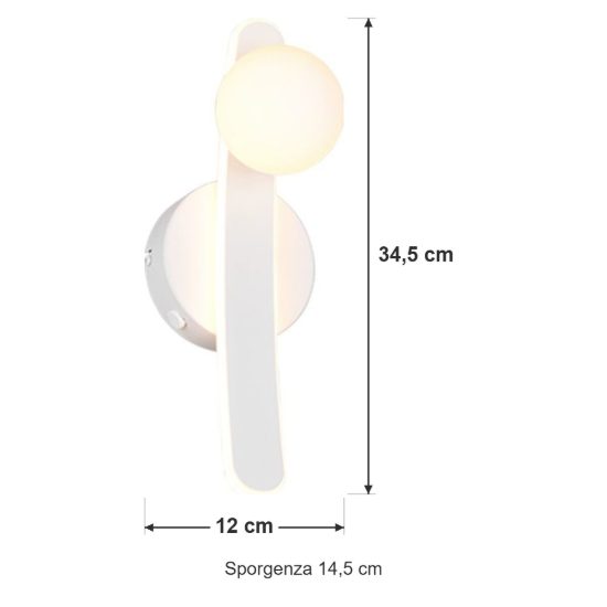 Applique per comodino camera da letto led 11w cct 2300k 3000k 4000k bianca braccio curvo sfera in vetro