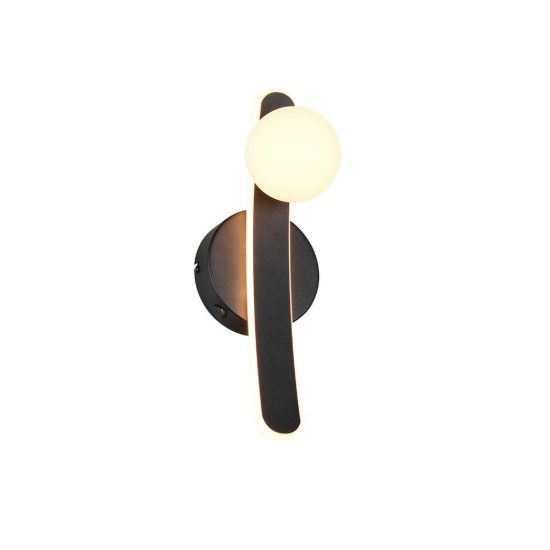 Applique per comodino camera da letto led 11w cct 2300k 3000k 4000k nera braccio curvo sfera in vetro