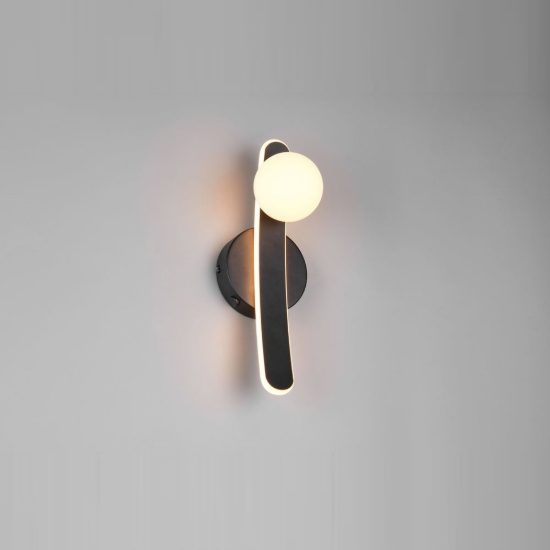 Applique per comodino camera da letto led 11w cct 2300k 3000k 4000k nera braccio curvo sfera in vetro