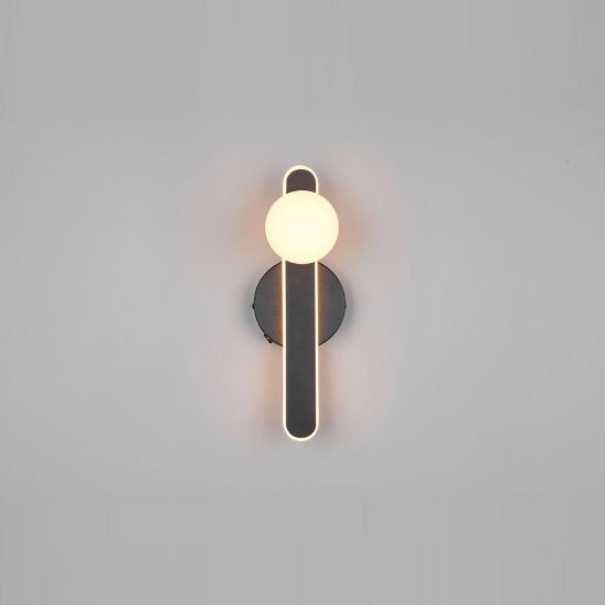 Applique per comodino camera da letto led 11w cct 2300k 3000k 4000k nera braccio curvo sfera in vetro