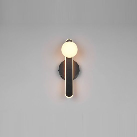 Applique per comodino camera da letto led 11w cct 2300k 3000k 4000k nera braccio curvo sfera in vetro