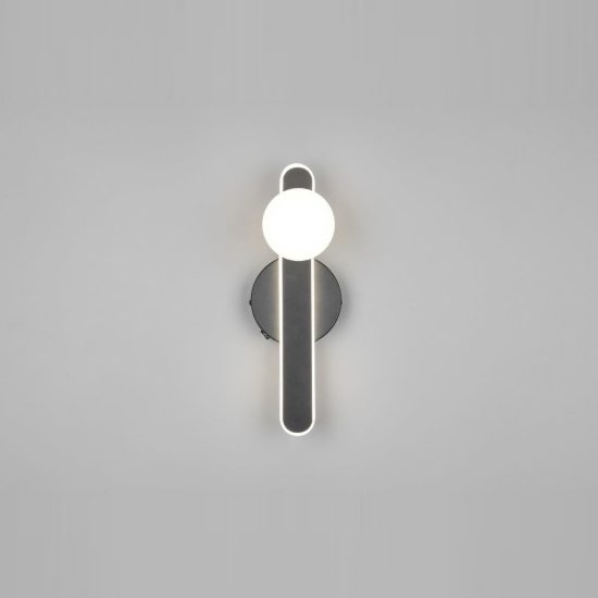 Applique per comodino camera da letto led 11w cct 2300k 3000k 4000k nera braccio curvo sfera in vetro