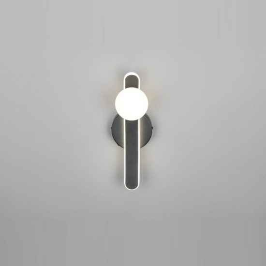 Applique per comodino camera da letto led 11w cct 2300k 3000k 4000k nera braccio curvo sfera in vetro