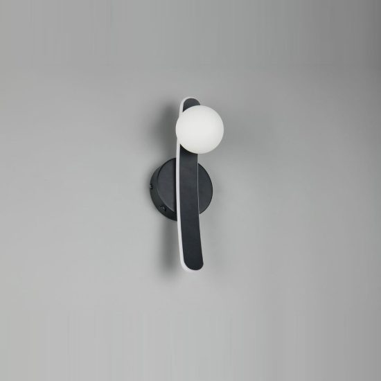 Applique per comodino camera da letto led 11w cct 2300k 3000k 4000k nera braccio curvo sfera in vetro