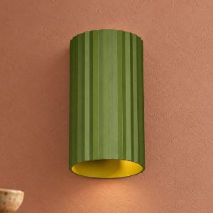Applique per salotto bi-emissione moderna cilindrica verde in metallo rigato