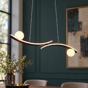 Lampadario per sala da pranzo led 27w cct 2300k 3000k 4000k nero con 2 bracci curvi 2 sfere in vetro
