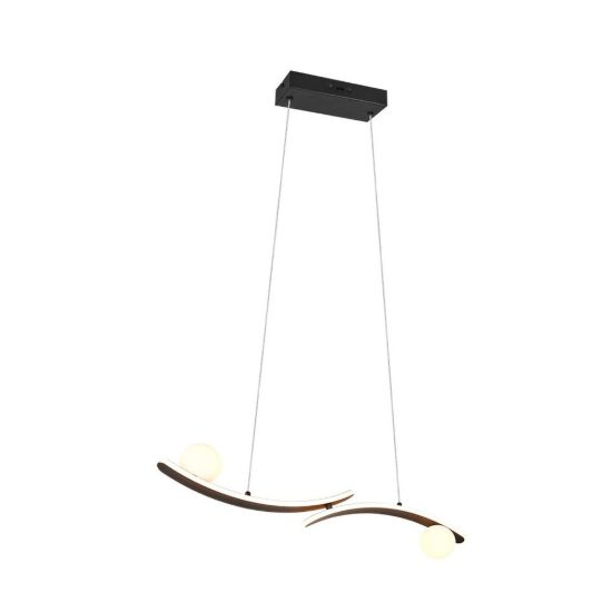 Lampadario per sala da pranzo led 27w cct 2300k 3000k 4000k nero con 2 bracci curvi 2 sfere in vetro