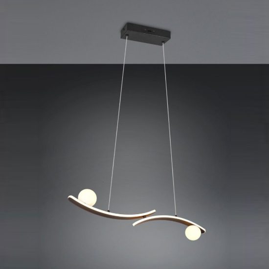 Lampadario per sala da pranzo led 27w cct 2300k 3000k 4000k nero con 2 bracci curvi 2 sfere in vetro