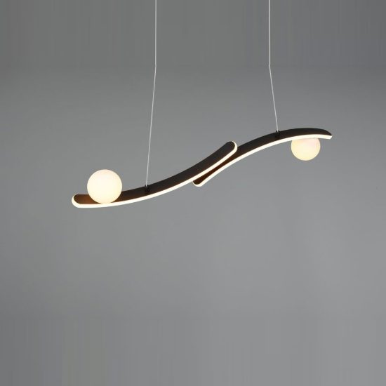 Lampadario per sala da pranzo led 27w cct 2300k 3000k 4000k nero con 2 bracci curvi 2 sfere in vetro