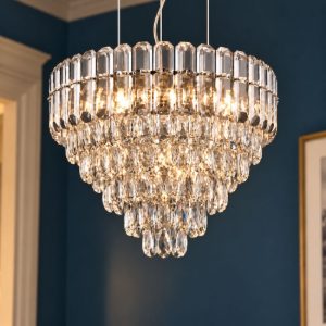 Lampadario a sospensione 12 luci per sala da pranzo cromo con cristalli trasparenti