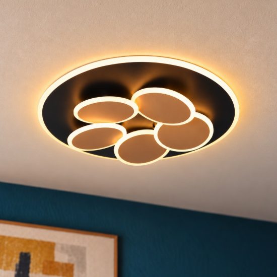 Plafoniera led 35w cct 2700k 6500k con telecomando rotonda nera oro con cerchi luminosi