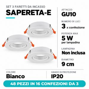 Eglo sapereta e faretto da incasso orientabile gu10 foro 7-8cm bianco 48 pezzi in 16 confezioni da 3