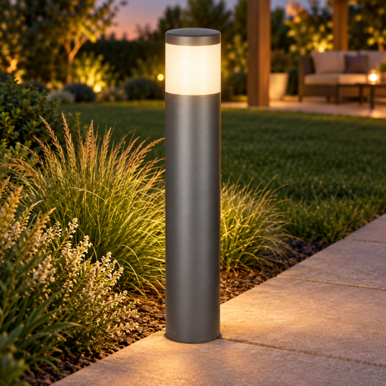 Lampione da giardino ip65 h65cm moderno grigio scuro