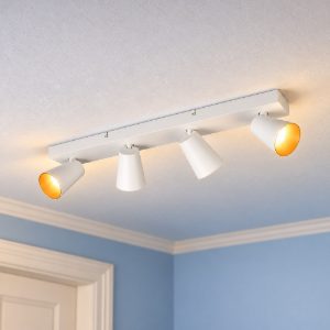 Plafoniera con 4 faretti orientabili moderna bianca con anelli interni intercambiabili bianchi o oro