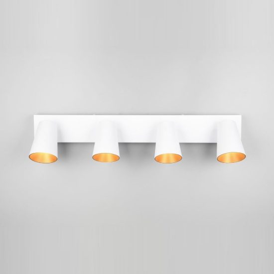 Plafoniera con 4 faretti orientabili moderna bianca con anelli interni intercambiabili bianchi o oro