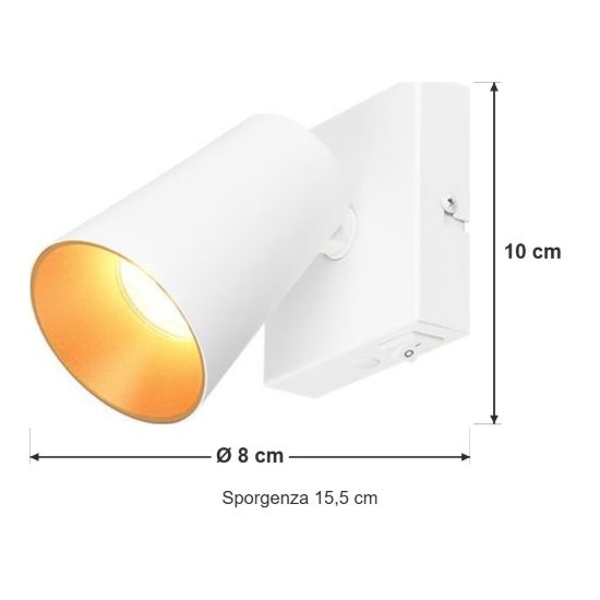 Applique per comodino camera da letto bianca con anello intercambiabile bianco o oro interruttore