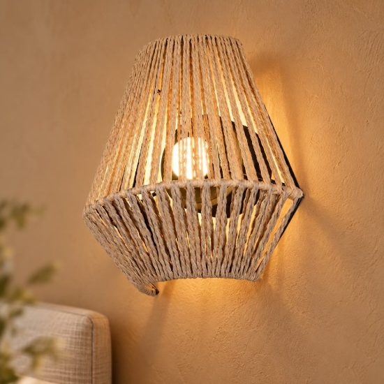 Applique per soggiorno ricaricabile led 1,5w 3000k touch in filato di carta intrecciato marrone